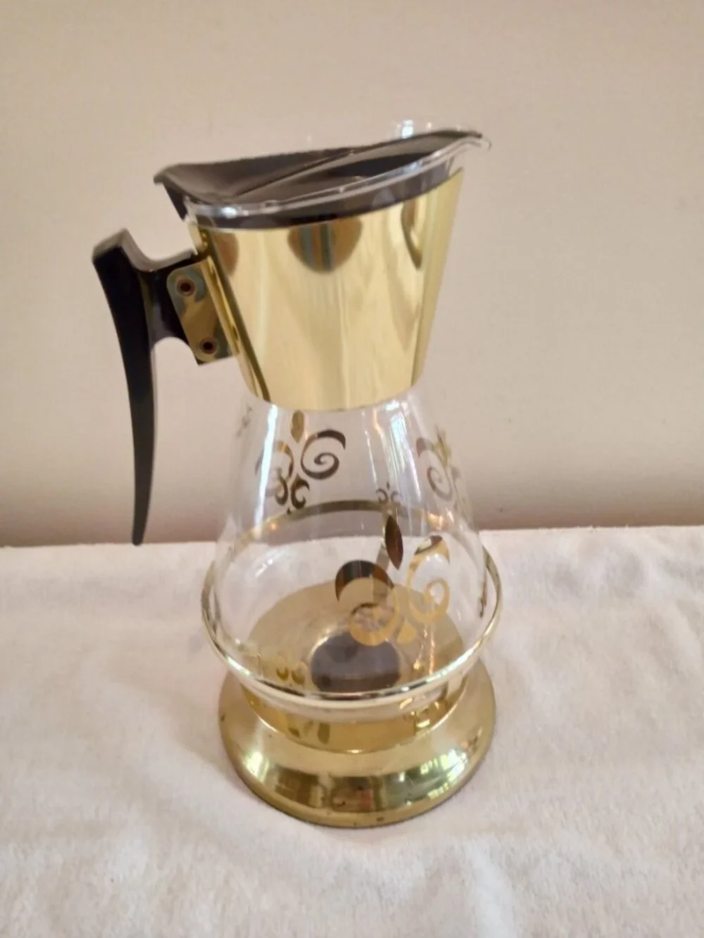 Vintage Mid Century Coffee Colony Carafe with Warmer Fleur de Lis Design